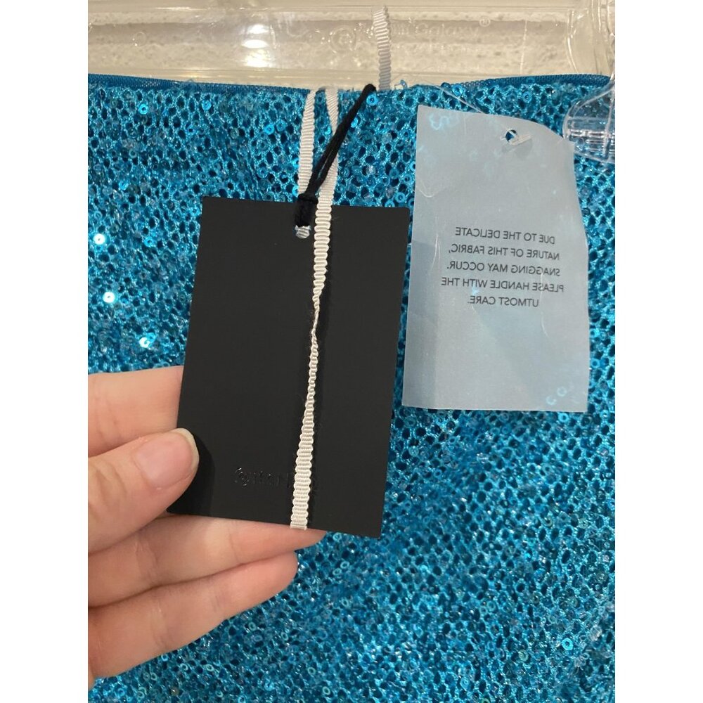 NBD Aine Dress Womens XS Blue Sequin Strapless Midi Bodycon Party Cocktail Eveni - Picture 4 of 5